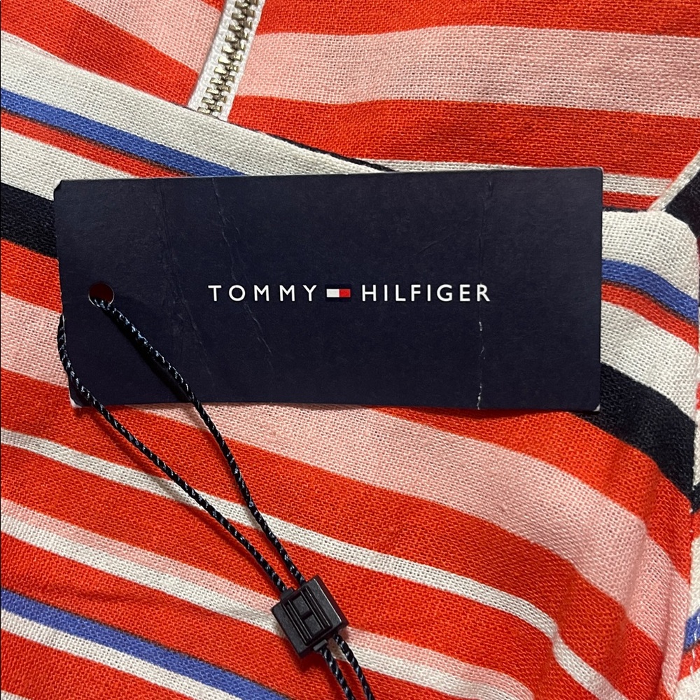 Tommy Hilfiger Dress Sz 14 Striped Halter Neck Americana Linen Blend - Picture 5 of 7